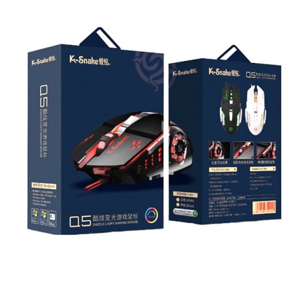 K-SNAKE Q5 USB Wired Dazzle Light Metal Gaming Mouse - Black